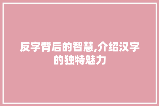 反字背后的智慧,介绍汉字的独特魅力 演讲稿
