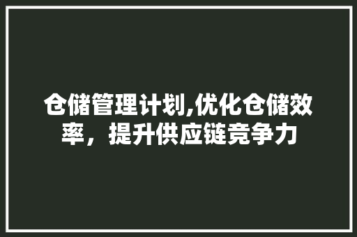 仓储管理计划,优化仓储效率，提升供应链竞争力