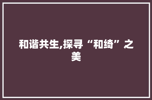 和谐共生,探寻“和绮”之美