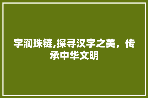 字润珠链,探寻汉字之美，传承中华文明