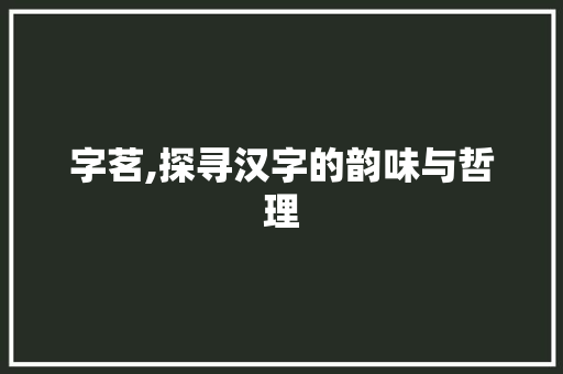 字茗,探寻汉字的韵味与哲理