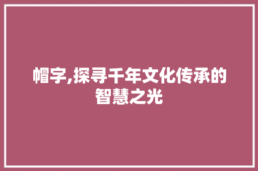 帽字,探寻千年文化传承的智慧之光