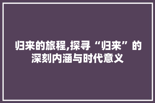 归来的旅程,探寻“归来”的深刻内涵与时代意义