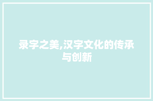 录字之美,汉字文化的传承与创新