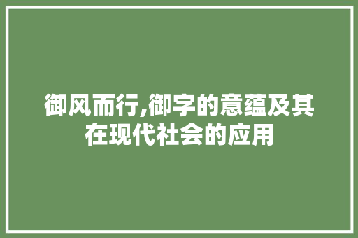 御风而行,御字的意蕴及其在现代社会的应用