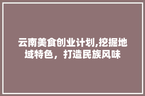 云南美食创业计划,挖掘地域特色，打造民族风味