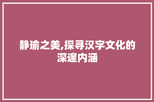 静瑜之美,探寻汉字文化的深邃内涵