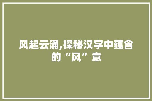 风起云涌,探秘汉字中蕴含的“风”意
