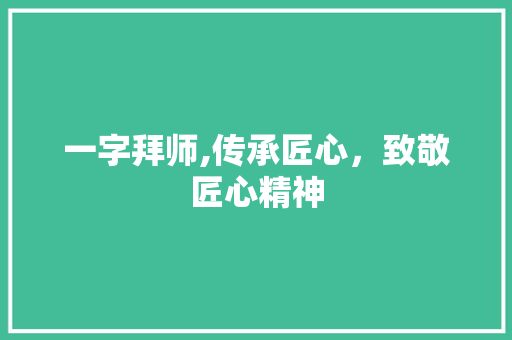 一字拜师,传承匠心，致敬匠心精神 国学经典