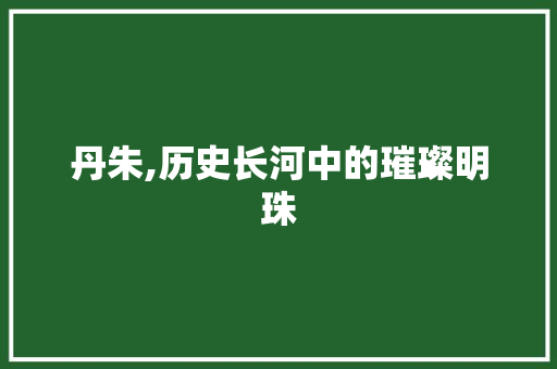 丹朱,历史长河中的璀璨明珠 国学经典