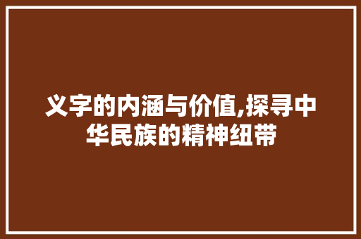 义字的内涵与价值,探寻中华民族的精神纽带
