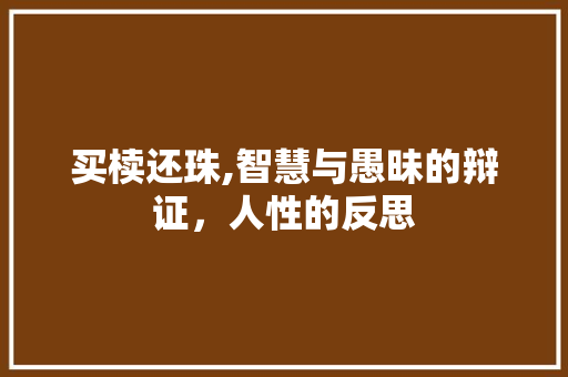 买椟还珠,智慧与愚昧的辩证，人性的反思