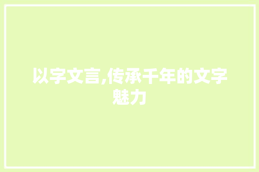 以字文言,传承千年的文字魅力