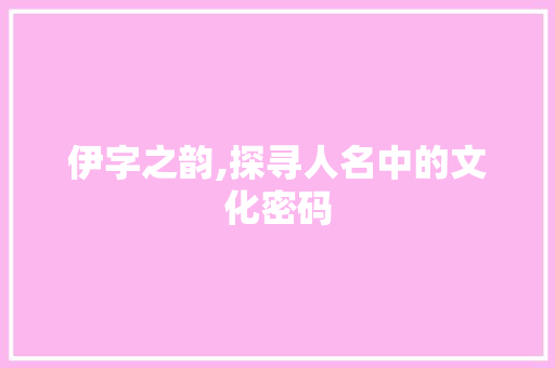 伊字之韵,探寻人名中的文化密码