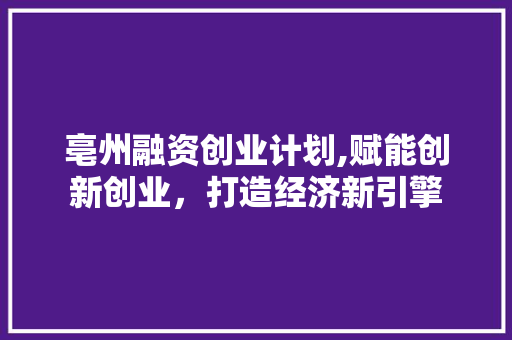 亳州融资创业计划,赋能创新创业，打造经济新引擎