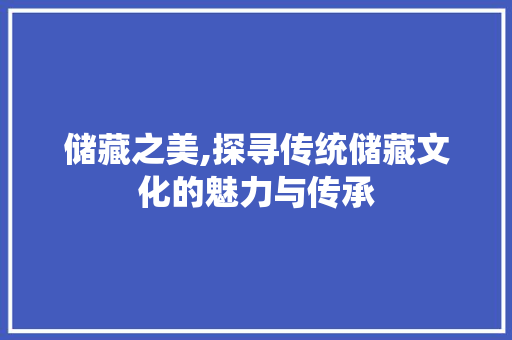 储藏之美,探寻传统储藏文化的魅力与传承 演讲稿