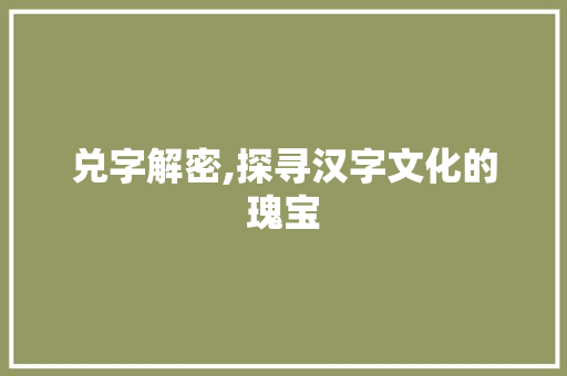 兑字解密,探寻汉字文化的瑰宝