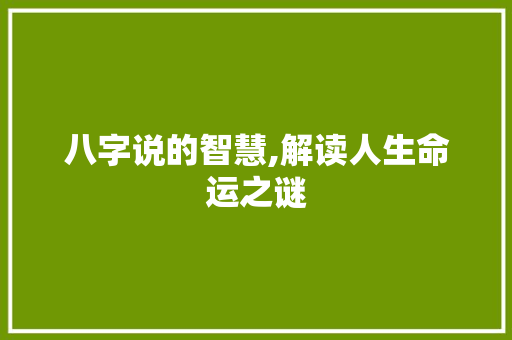 八字说的智慧,解读人生命运之谜