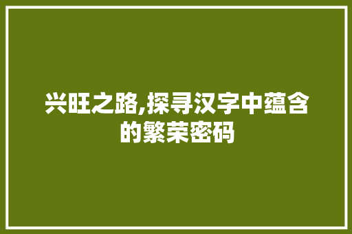 兴旺之路,探寻汉字中蕴含的繁荣密码