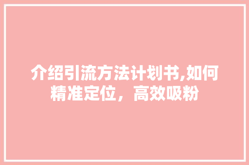 介绍引流方法计划书,如何精准定位，高效吸粉