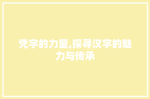 凭字的力量,探寻汉字的魅力与传承