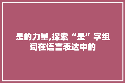 是的力量,探索“是”字组词在语言表达中的