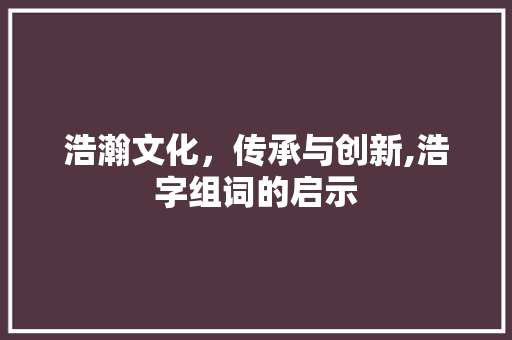 浩瀚文化，传承与创新,浩字组词的启示
