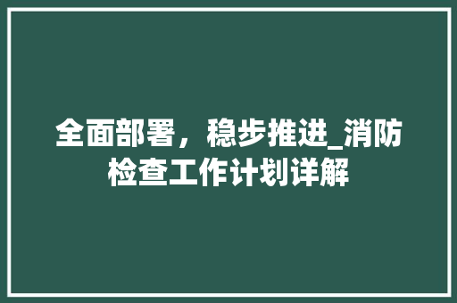 全面部署，稳步推进_消防检查工作计划详解