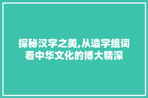 探秘汉字之美,从造字组词看中华文化的博大精深 成语大全