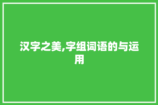 汉字之美,字组词语的与运用