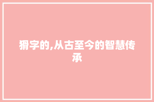 猾字的,从古至今的智慧传承