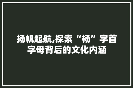 扬帆起航,探索“杨”字首字母背后的文化内涵