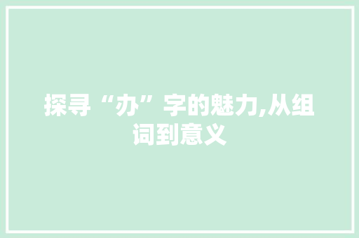 探寻“办”字的魅力,从组词到意义
