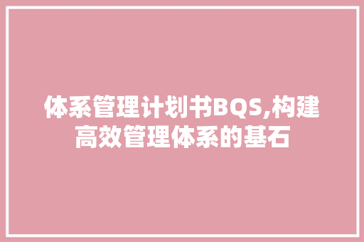 体系管理计划书BQS,构建高效管理体系的基石