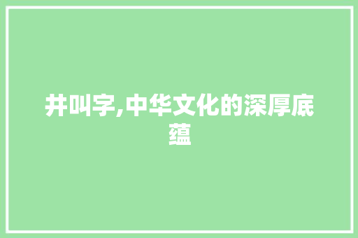 井叫字,中华文化的深厚底蕴 演讲稿