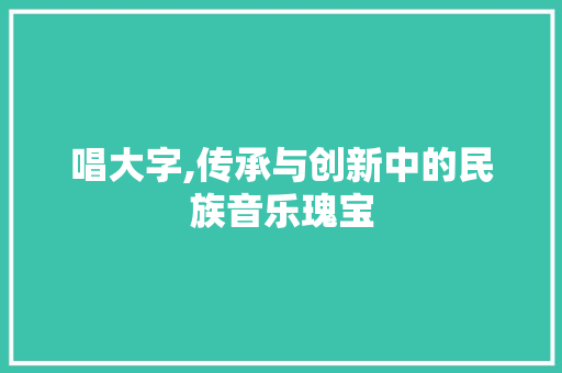 唱大字,传承与创新中的民族音乐瑰宝