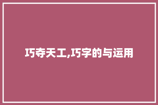 巧夺天工,巧字的与运用 演讲稿