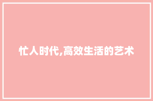 忙人时代,高效生活的艺术