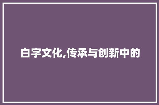 白字文化,传承与创新中的