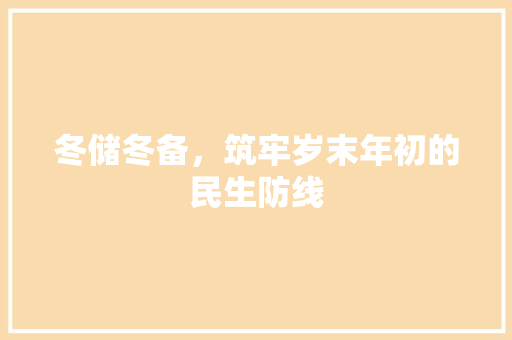 冬储冬备，筑牢岁末年初的民生防线