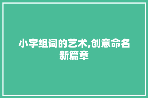 小字组词的艺术,创意命名新篇章