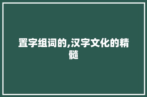 置字组词的,汉字文化的精髓