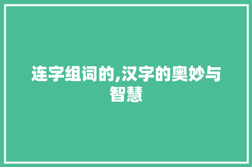 连字组词的,汉字的奥妙与智慧 诗词鉴赏