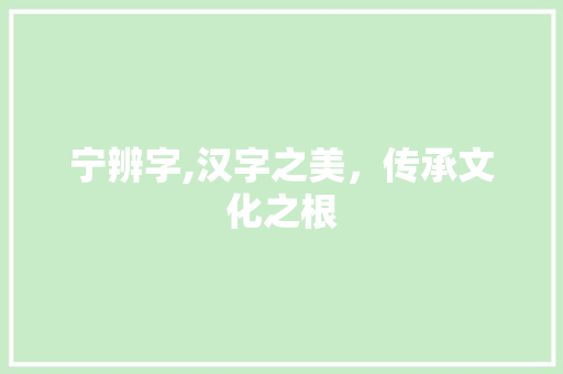宁辨字,汉字之美，传承文化之根 诗词鉴赏