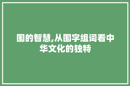 围的智慧,从围字组词看中华文化的独特