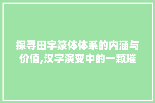 探寻田字篆体体系的内涵与价值,汉字演变中的一颗璀璨明珠_田字的篆体体系是什么意思