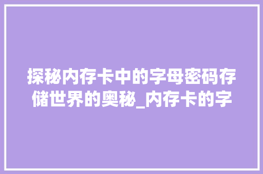 探秘内存卡中的字母密码存储世界的奥秘_内存卡的字代表什么意思