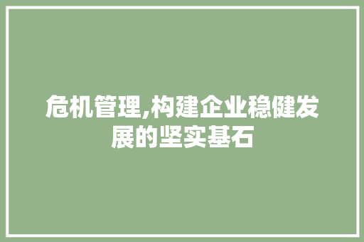 危机管理,构建企业稳健发展的坚实基石