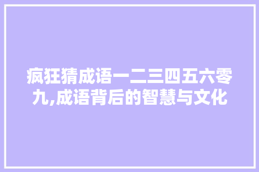 疯狂猜成语一二三四五六零九,成语背后的智慧与文化