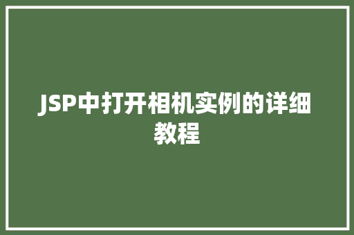 JSP中打开相机实例的详细教程
